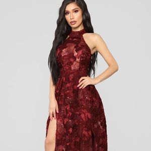 Fashion Nova Special Moment Gown - Burgundy